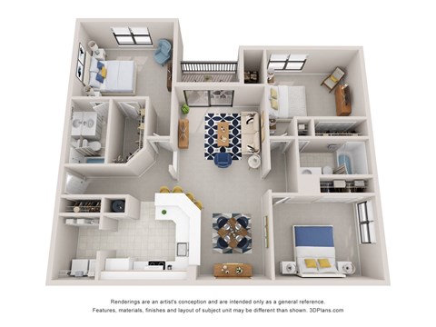 Floor plan for 3 beds, 2 baths, 1430 sqft